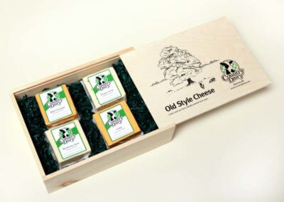 Cheese gift box open with lid